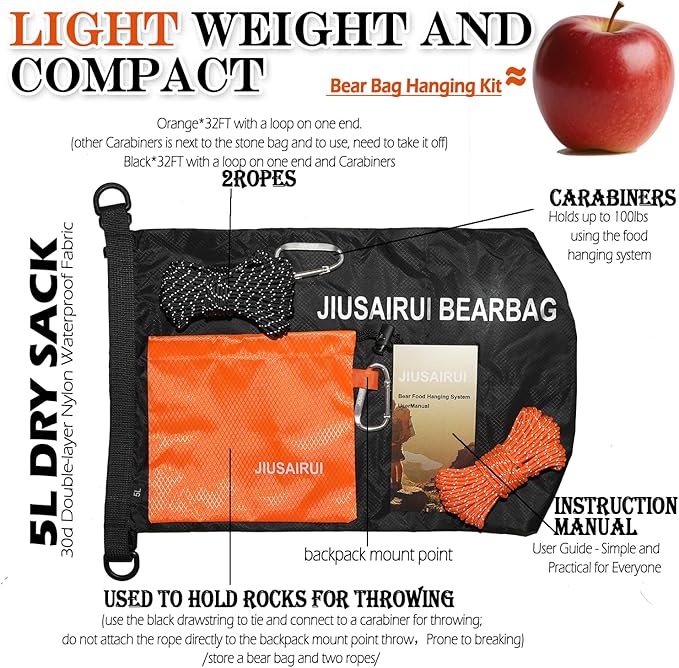 7.8Oz Ultralight Bear Bag Hanging Kit: 30D Waterproof Bear Proof Food Storage for Backpacking and Camping Alternative to Bear Canister