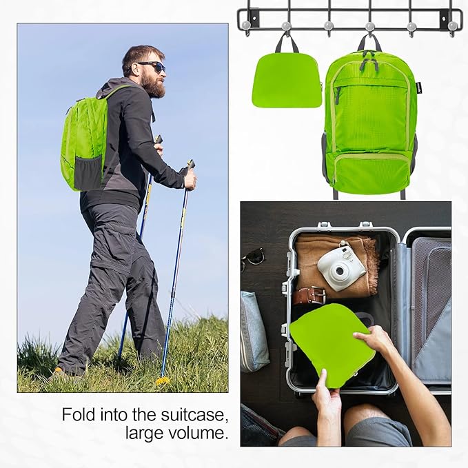 HOLYLUCK 20L lightweight packable Hiking Daypack Foldable Backpack for Men Women Small Travel Outdoor Foldable Shoulder Bag-green