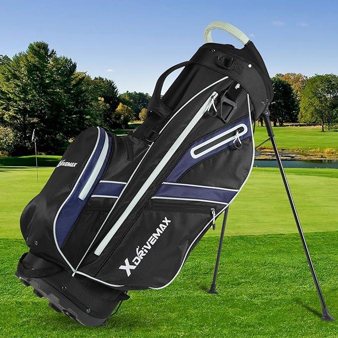 XDriveMax Golf Stand Bag, Lightweight 8-Way Top Dividers Golf Bag with Insulated Cooler Pocket, Dual Strap System & Rain Cover, Includes Golf Accessory Kit