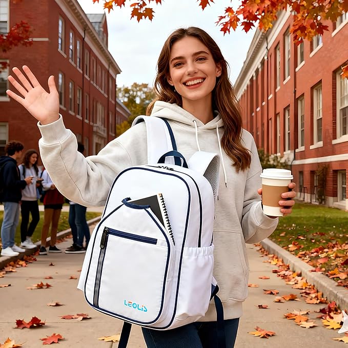 Pickleball Backpack, 30L Pickleball Bag Waterproof Large 3-Racket Tennis Sports Bag with Shoe Compartment & Insulated Pocket, Paddle Holder, Premium Sturdy Durable Bag for Men & Women (White)