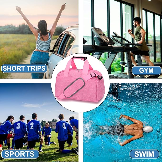 14 inch Small Gym Bag for Women & Men, Mini Duffel Bag for Travel Sports Lightweight Carry On Bag (Rose)