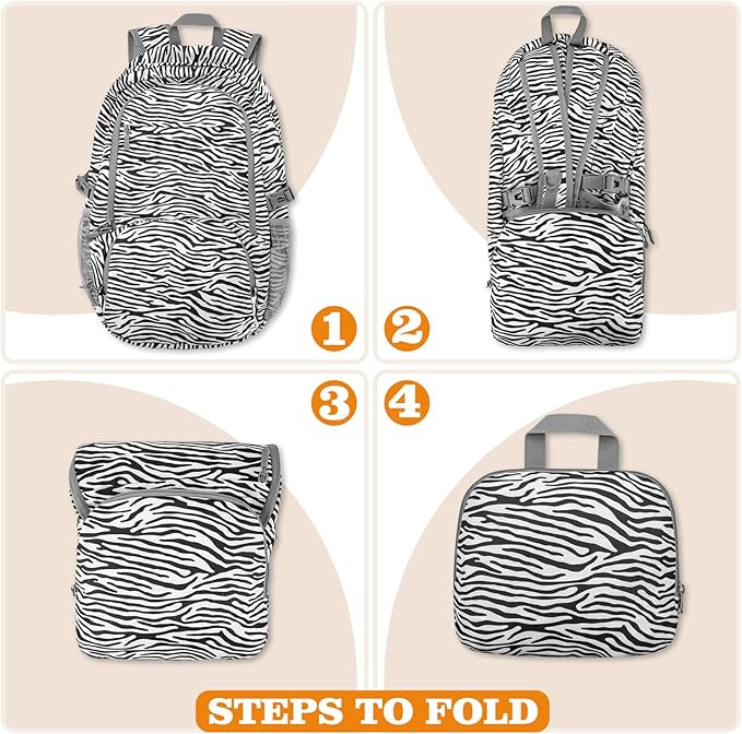 ZOMAKE Lightweight Packable Backpack 30L, Foldable Hiking Backpacks Water Resistant Compact Folding Daypack for Travel(Zebra print)