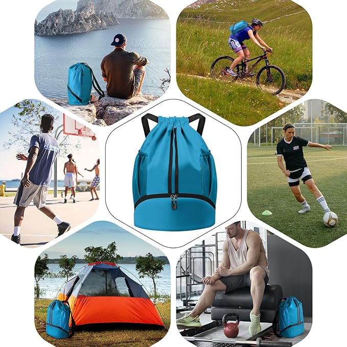 BROTOU Soccer Bags, Football Backpack, Volleyball Bag, Drawstring Backpack with Ball and Shoe Compartment, Football bags for Equipment Swim Gym Bag