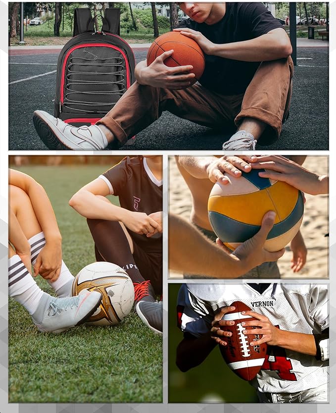 Basketball Bag Backpack for Men Women with Ball & Shoes Compartment 30L Capacity Lightweight Breathable Boys Girls Soccer Ball Bag Backpack Fit Volleyball Football Sports Travel School Gym