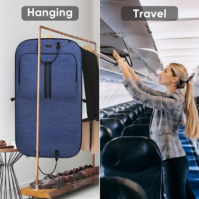 BALEINE Travel Garment Bag, Travel Suit Bag for Men, 42'' Waterproof Carry on Garment Bag for Hanging Clothes, Garment Duffel Bag for Travel Business (Blue)