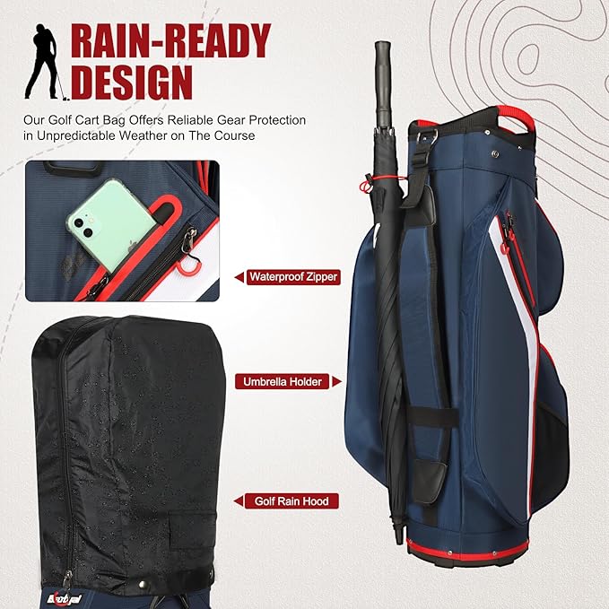 Cart Golf Bag 15 Way Organizer Divider Top Golf Club Bags Lightweight Golf Cart Bags for Men Women with Cooler, Rain Cover