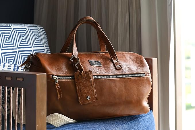 Handmade Leather Duffel Bag Luxury Duffle Bag Leather weekender Backpack for Men Full Grain Brown Leather TSA Approved- Lifetime Warrantee