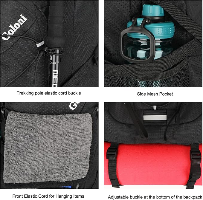 45L Hiking Backpack with Rain Cover, Lightweight Foldable Camping Backpack for Trekking, Water-Resistant Daypack with Hiking Pole & Mat Carrying System,Black