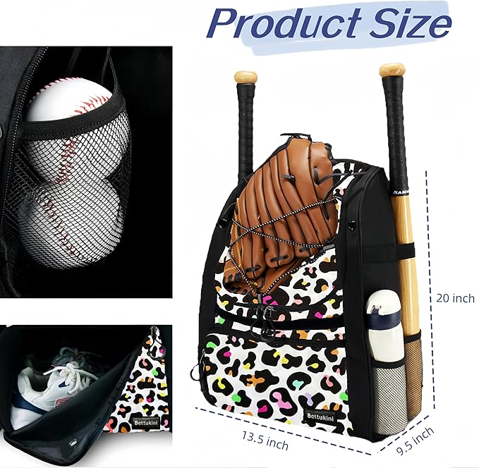 Youth Baseball Bag with Vented Shoe Compartment, Softball Bat Bag for Batting Mitten, Helmet, Teeball Gear - Adult Boys Girls Kids