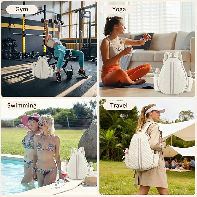 Tennis Racket Bag, Tennis Bags for Women, Quilted Sling Crossbody Backpack with Hook, Water Resistant Tennis Racket Cover for Pickleball, Racketball