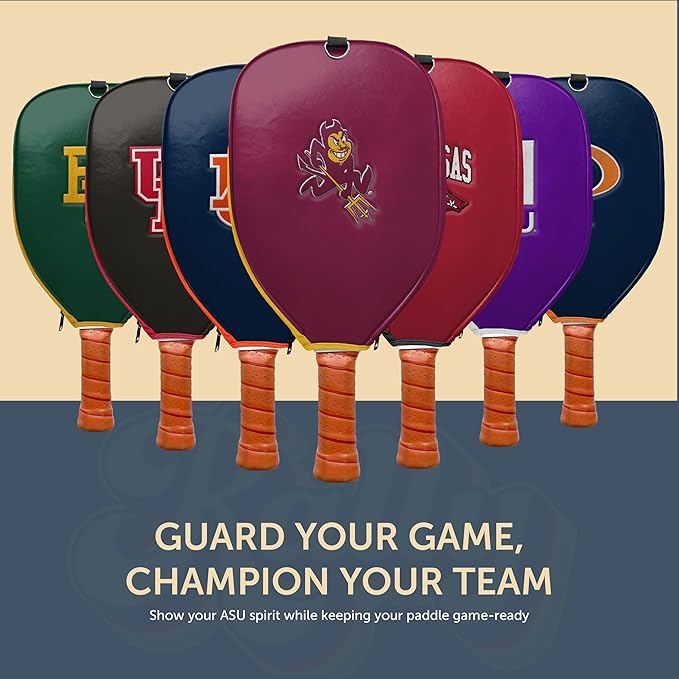 Officially Licensed Collegiate Pickleball Paddle Cover - Lightweight PU Leather Material - Durable Foam Interior Protection with Zippered Closure - Fits Most Paddles on the Market