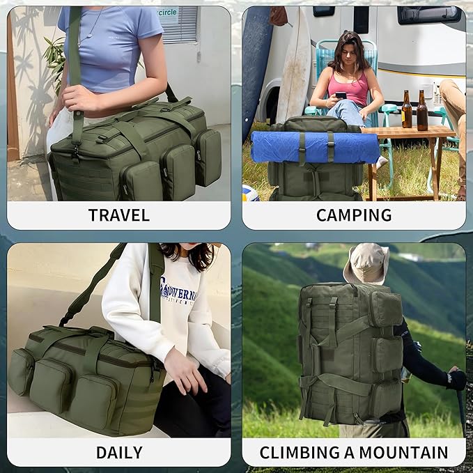 3 In 1 Military Duffel Bag 50L Gym Bag for Men Convertible Weekender Backpack for Sports Travel Basketball