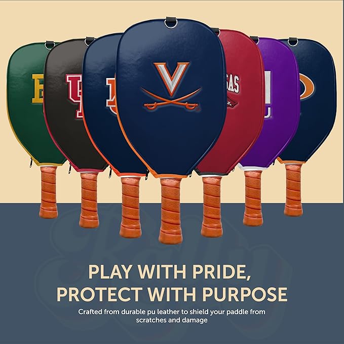 Officially Licensed Collegiate Pickleball Paddle Cover - Lightweight PU Leather Material - Durable Foam Interior Protection with Zippered Closure - Fits Most Paddles on the Market