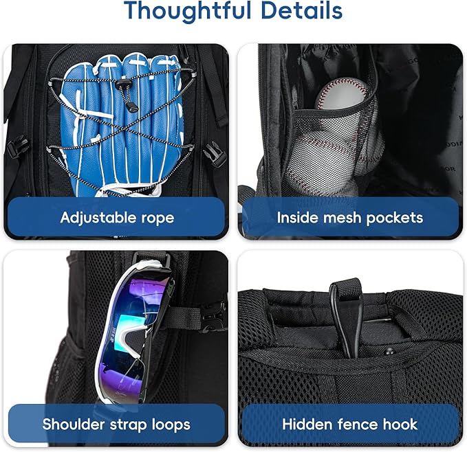 Baseball Bag for Youth and Adult, Softball Backpack 50L Large Capacity, Equipment Backpack with Laptop Compartment and Charge Port