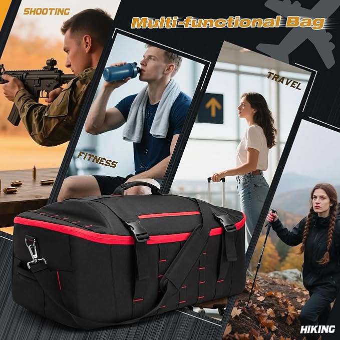 65L Tactical Duffle Bag Gym Bag with Backpack Straps, Wet Pocket and Detachable Dividers, Duffle Backpack for Travel, Sports and Military, Black