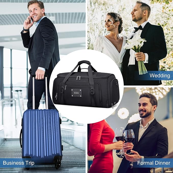 WITZMAN Mens Garment Duffle Bags for Travel Convertible Carry-on Suit Garment Bag for Men Hanging Clothes with Shoe Compartment(B724 Black)