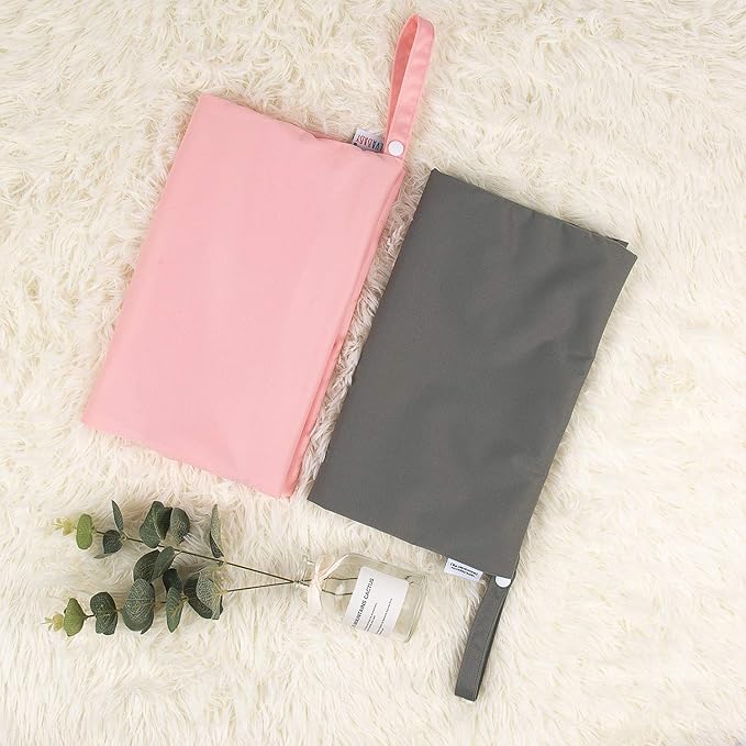 ALVABABY 2pcs Cloth Diaper Wet Dry Bags Waterproof Reusable with Two Zippered Pockets Travel Beach Pool Daycare Soiled Baby Items Yoga Gym Bag for Swimsuits or Wet Clothes L-B1929