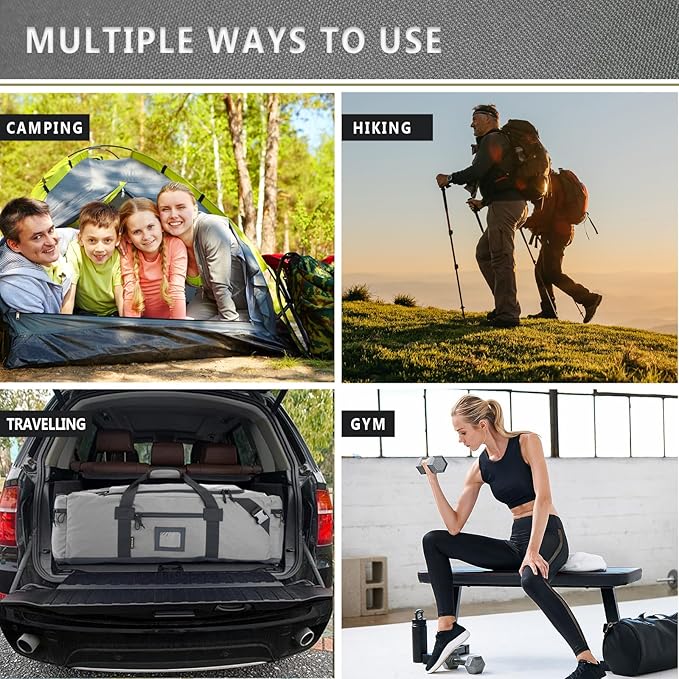 105l Large Duffel Bag For Travel, Gym & Sports - Water Repellent Polyester, Hidden Straps, Shoe Compartment - Perfect Luggage Duffle Bag Or Backpack For Men & Women