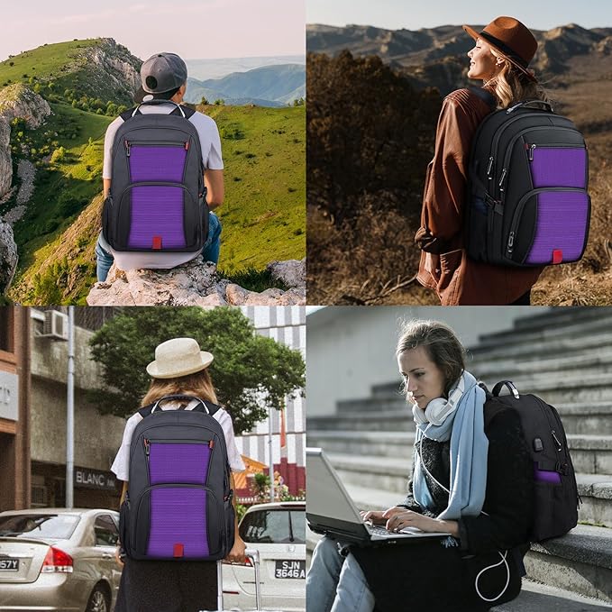 ANTERK Extra Large Backpack, Travel Laptop Backpack, Sturdy TSA Water Resistant 17.3 Inch Carry on Backpacks with USB Port, Anti Theft Business Computer Backpacks Gifts for Men Women, Purple