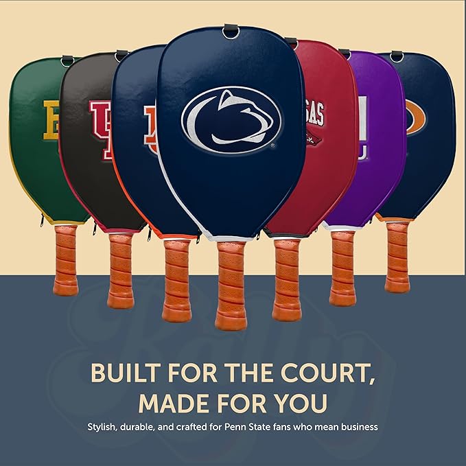 Officially Licensed Collegiate Pickleball Paddle Cover - Lightweight PU Leather Material - Durable Foam Interior Protection with Zippered Closure - Fits Most Paddles on the Market
