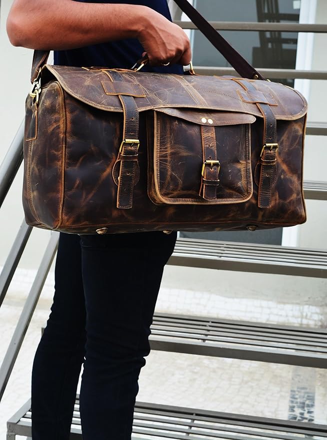 Urban Dezire Leather Duffel Travel Gym Overnight Weekend Leather Bag Sports Cabin