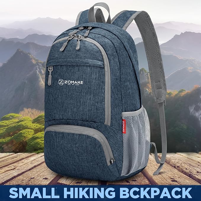 ZOMAKE Ultra Lightweight Packable Backpack 20L,Small Foldable Backpacks Hiking Water Resistant Collapsible Daypack for Women Men(Navy Blue-A2)