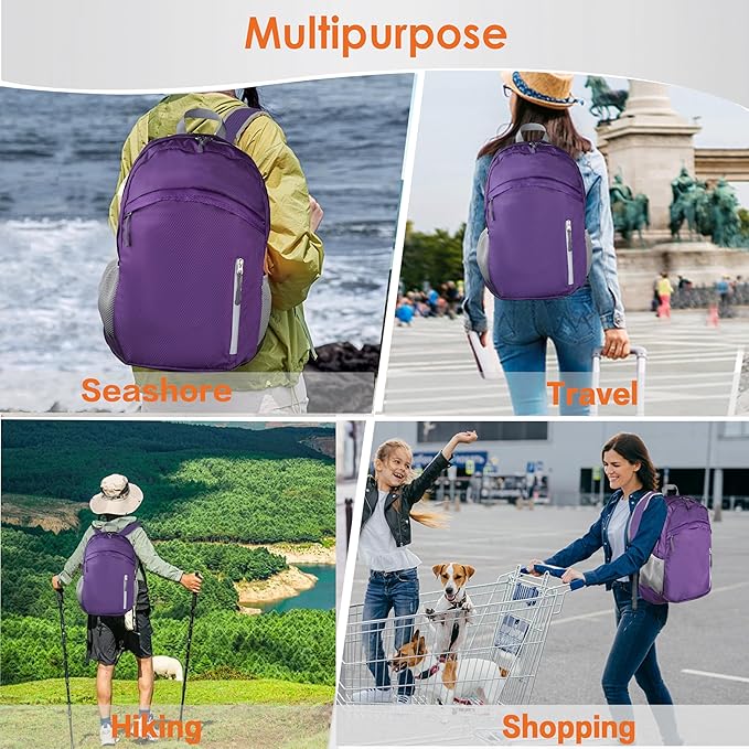 35L Waterproof Backpack Beach Foldable Lightweight Dry Wet Split Hiking Backpack Men Women Purple