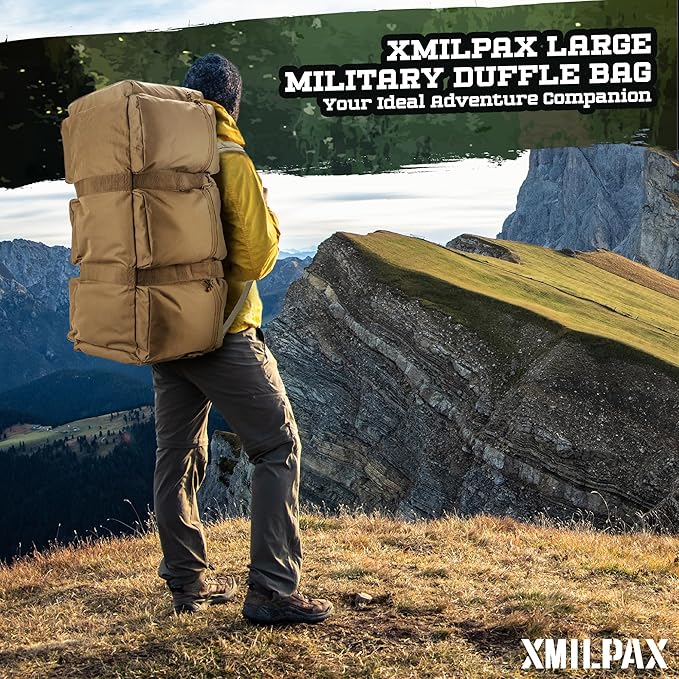 100L Large Military Duffle Bag Deployment Duffel Bag Sports Equipment Travel Luggage Bag with Detachable Backpack Straps…