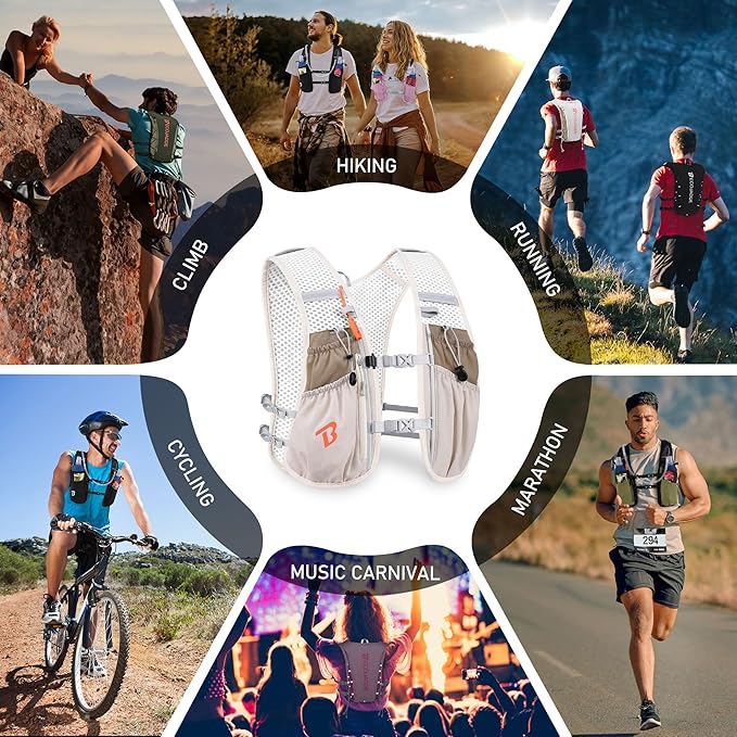 BECOJADDE Running Vest Hydration Backpack for Men Women, 5L Lightweight Running Backpack Hydration Pack for Marathon, Trail, Cycling, Hiking, Jogging