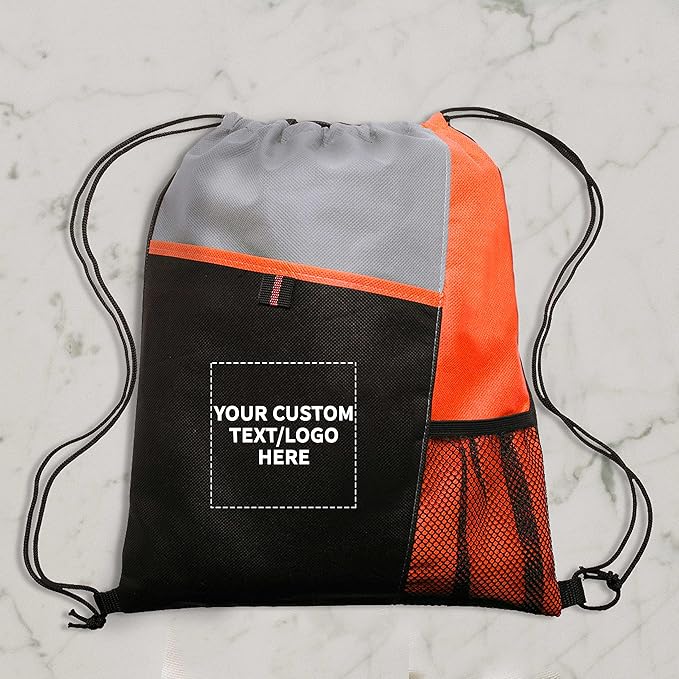 DISCOUNT PROMOS Custom Non-Woven Drawstring Backpacks Set of 10/50/100, Personalized Bulk Pack