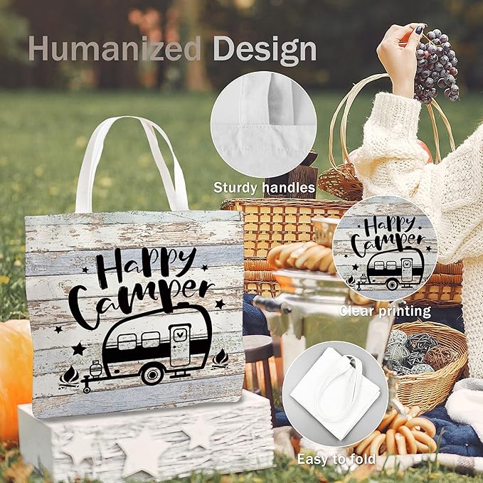 WAlTPl Camping Tote Bag, Camping Gifts for Women Men,RV Camper Travel Canvas Tote Bag, Reusable Grocery Cloth Bags