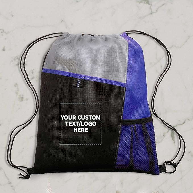 DISCOUNT PROMOS Custom Non-Woven Drawstring Backpacks Set of 10/50/100, Personalized Bulk Pack