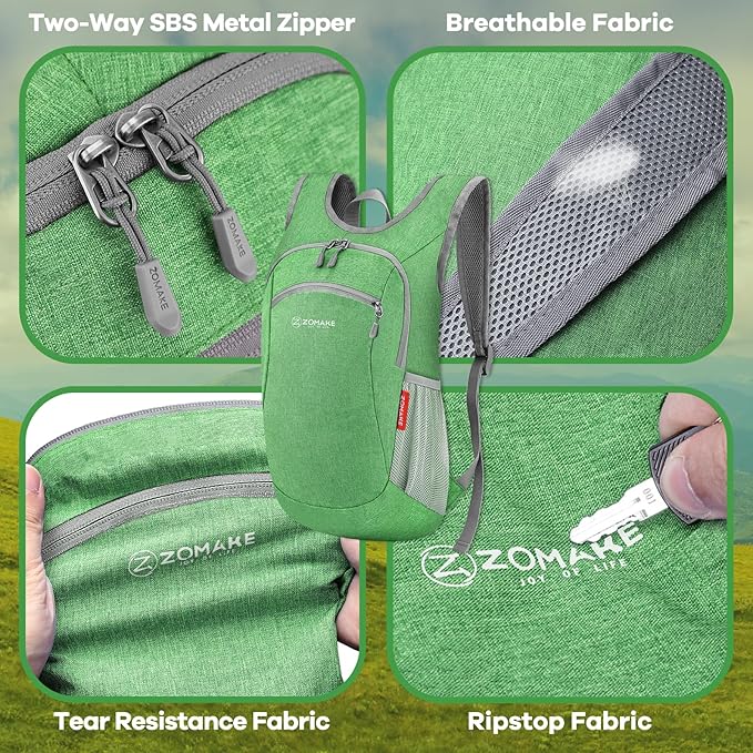 ZOMAKE Ultra Lightweight Packable Backpack 10L,Small Foldable Backpacks Hiking Water Resistant Collapsible Daypack for Women Men(Dark Green)