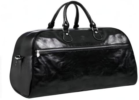 Leather Duffel Bag Full Grain Leather Travel Bag Weekend Bag Gym - Time Resistance (Black)