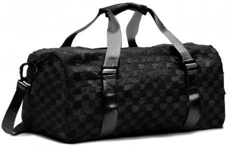 Weekender Duffel Sport Gym Bag Overnight Travel duffle Bags with Shoe Compartment Wet Pocket Tartan Black