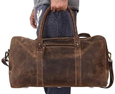 KomalC 24 Inch Leather Duffle Bags for Men and Women Travel Overnight Weekend Bag Sports Gym Duffel for Men