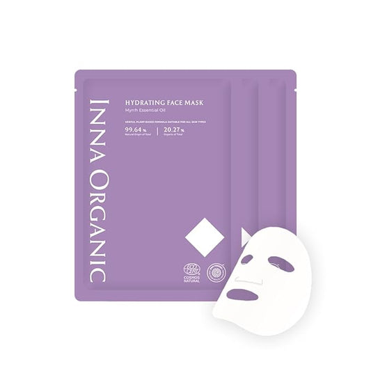 INNA ORGANIC Sheet Mask - Deep Hydration & Long-lasting Hydration | EWG & COSMOS Certified (Pack of 3) | Myrrh Essential Oils Infused Skin Care | Luxury Clean Beauty
