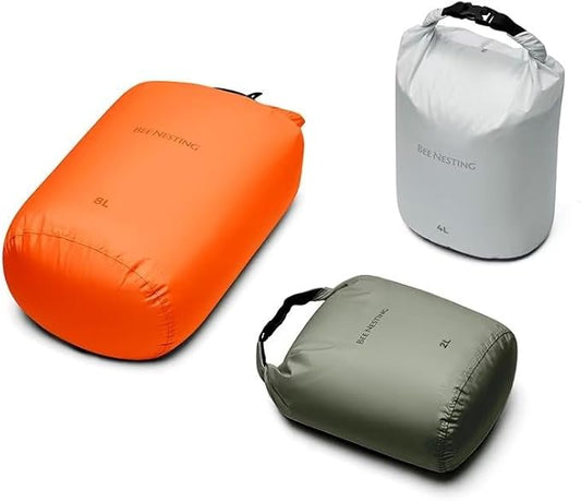 Bee Nesting Ultralight Dry Bag Set for Backpacking, Waterproof Dry Sack for Camping, Hiking, Motorcycle, Lightweight Stuff Sack Set of 3 Pack