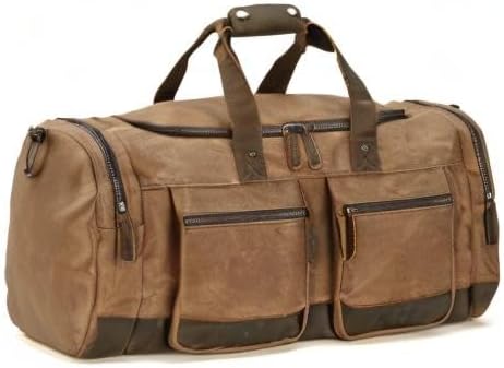 Polare 23” Waxed Canvas Cowhide Leather Waterproof Travel Duffel Bag Trim Luggage Weekender Overnight Carry on Hand Bag