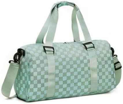 Weekender Duffel Sport Gym Bag Overnight Travel duffle Bags with Shoe Compartment Wet Pocket Tartan Green