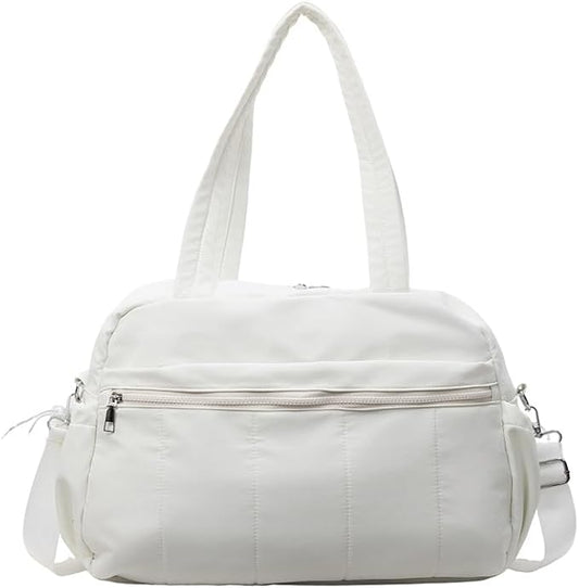 Gym Bag Sport Duffel Overnight Weekender Travel Bag with wet pocket and shoe pocket M05 White