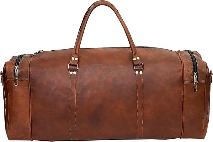 Leather Duffle Bag for Men Luggage Handmade Travel Bag Carry On Luggage Weekender Bags Overnight Gym Sports Cabin Holdall Bag For Airplanes Men And Women (34 Inch Brown)