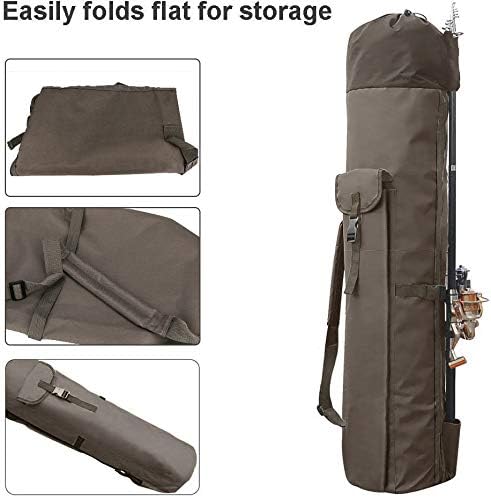 Allnice Durable Canvas Fishing Rod & Reel Organizer Bag Travel Carry Case Bag- Holds 5 Poles & Tackle