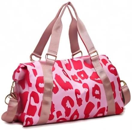 Weekender Duffel Sport Gym Bag Overnight Travel duffle Bags with Wet Pocket-Cow Print Pink