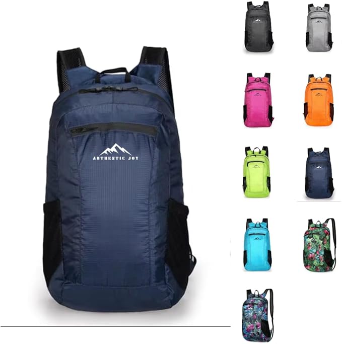 Authentic Joy 20L Water Resistant Lightweight Hiking Daypack, Packable Backpack, Multiple Colors (Navy)