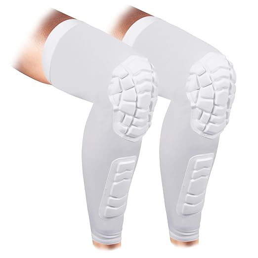 ZODEYI Wrestling Knee Pads Compression Leg Sleeve with Knee Pad and Calf Pad, 1 Pair Knee Sleeve with Shin Guards Shin Pads for Football, Baseball, Rugby, Lacrosse (2, White, X-Small)