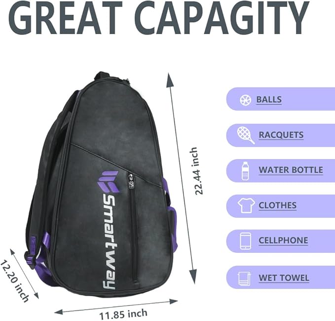 Tennis Racket Bag Pickleball & Badminton Bags, Durable Pu Leather, Waterproof Large Capacity With Shoe Compartment For Women Men