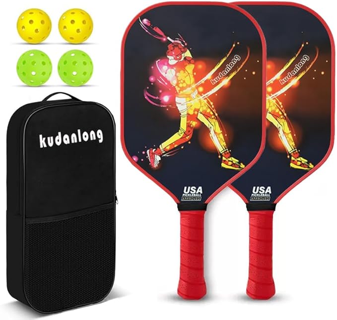 USAPA Approved Pickle Ball Rackets 2 Pack - Professional Hybrid Carbon-Glass Fiber, 16mm Honeycomb Core Complete Pickle Ball Set with Indoor/Outdoor Balls & Carry Bag, Unisex Design