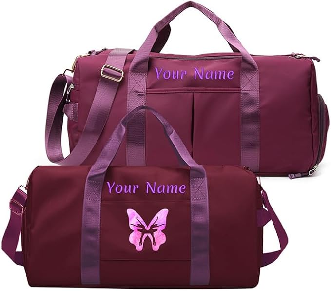 Custom Embroidered Sports Gym Bag, Personalized Duffel Bag Weekender Bag, Overnight Bag, Travel Bag for Women Men - With Shoe Compartment - Dry Wet Separated - Adjustable Shoulder Strap