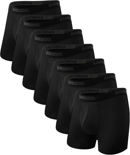BAMBOO COOL Men's Underwear Breathable Boxer Briefs with Fly Moisture-Wicking Lightweight Underwear 7-Pack
